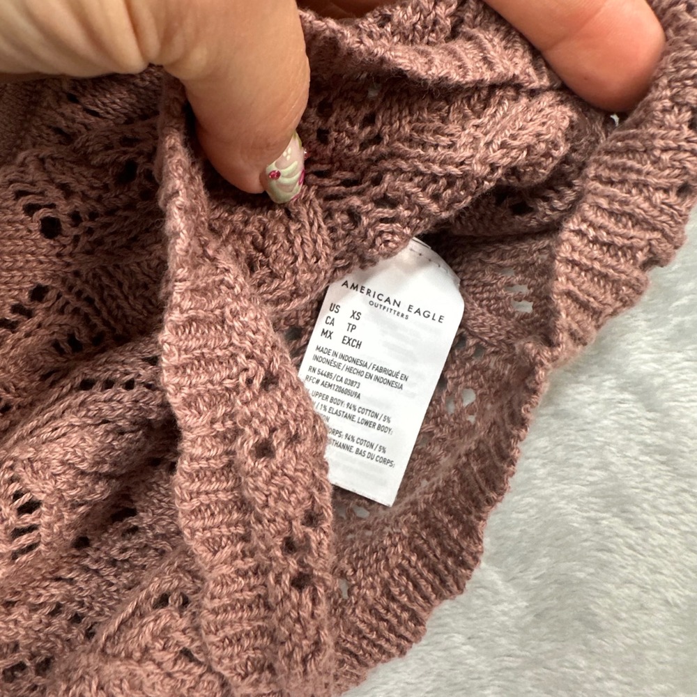 American Eagle Mauve Brown Crochet Pointelle Knit Strapless Tube Top XS - Picture 5 of 6